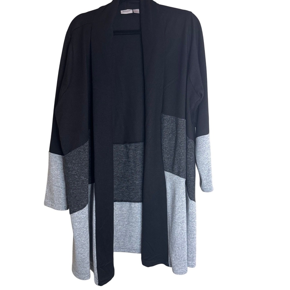 Avenue Long‎ Women Open Cardigan Sweater 22/24 Black Grey Colorblock Career Work